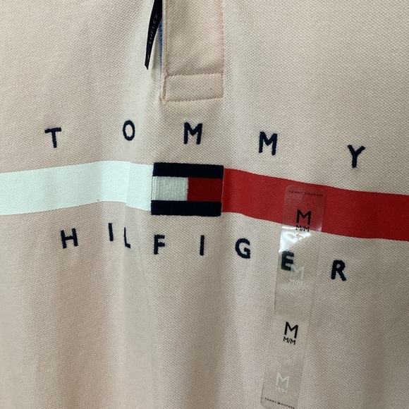 Men’s Tommy Hilfiger soft Pink Polo Shirt NWT size M Embroidered Logo - Picture 4 of 10